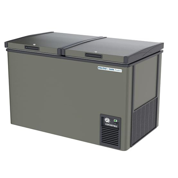 Voltas CVF320DD-P Double Door Deep Freezer cum chiller, 320 Liters, Convertible, GREY LATEST