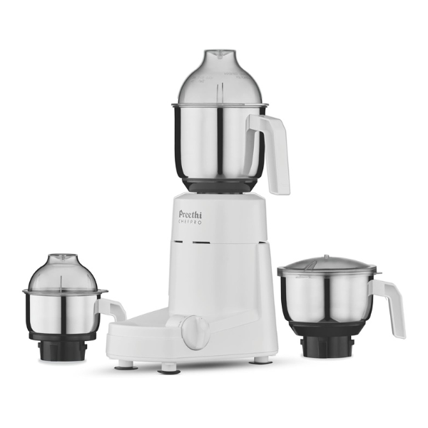 Preethi Chef Pro, MG-128, 750 Watt, 3 Jars, 5 year motor warranty, 2 years product guarantee, Life Long free service (White)