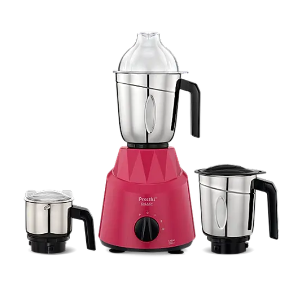 Preethi Galaxy Mixer Grinder 750 Watt with 3 Jars, 5 Yr Motor Warranty (Pink)