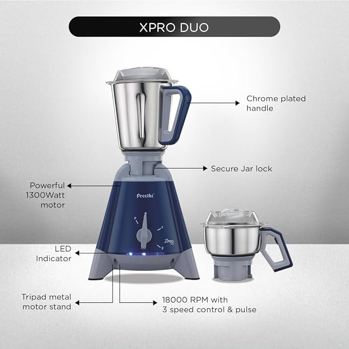 Preethi Xpro Duo MG-198 1300 W Commercial Mixer Grinder with 2 Jars