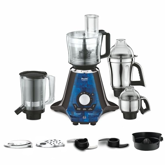 Preethi Zodiac 2.0 Mixer Grinder for Kitchen, 4 Jars 1000 Watt Mixie - 2 Stainless steel Jars, Super Extractor Juicer Jar & Master Chef Food Processor Jar, Black/Blue (MG-255)